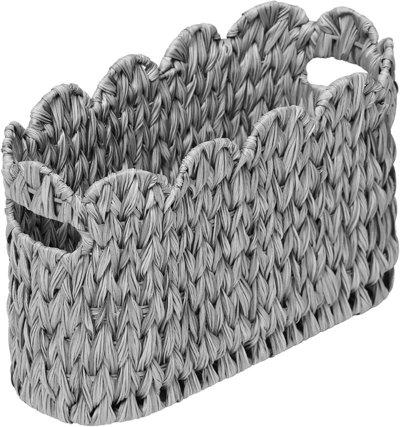Coeusy Grey Toilet Paper Storage Basket,Scalloped Baskets for Bathroom Organizers and Storage,Waterproof Plastic Wicker Basket for Bathroom,Laundry Room - Image 1
